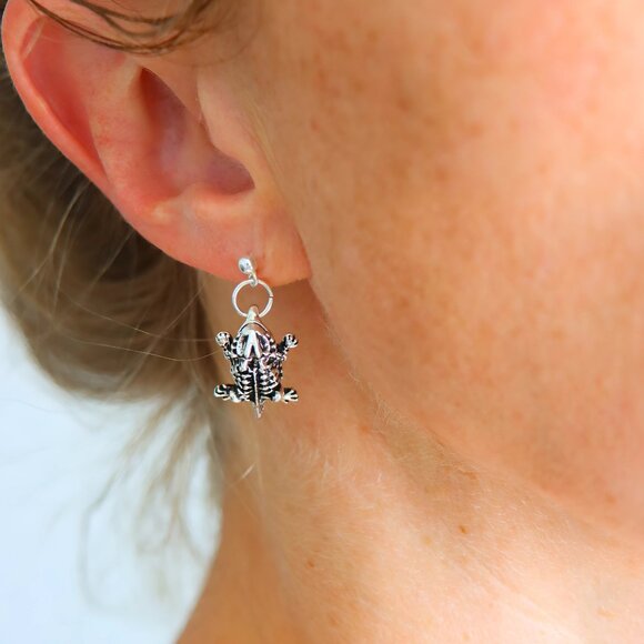 Horny Toad Sterling Silver Post Dangle Earrings Southwest Lizard Jewelry - Picture 1 of 6